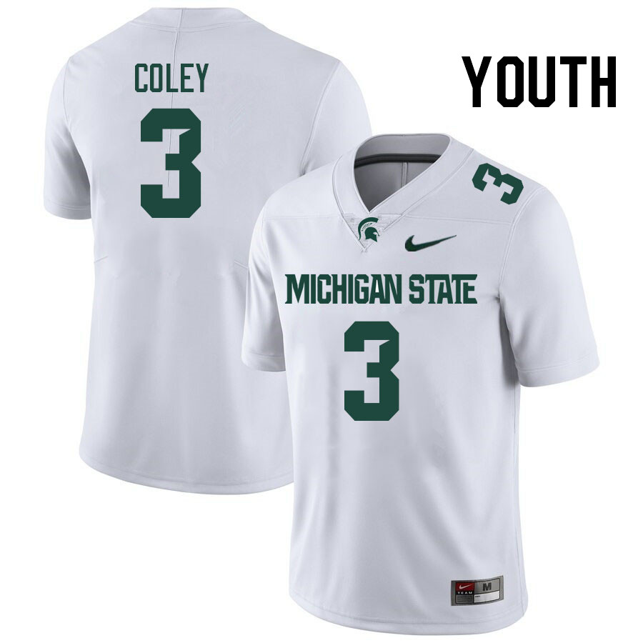 Youth #3 Caleb Coley Michigan State Spartans College Football Jerseys Stitched-White